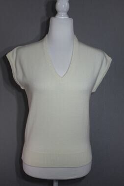Vintage Talbott Cream Knit Vneck Sweater Womens 3/4 Sleeveless